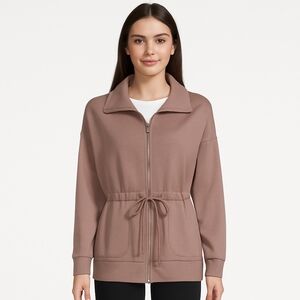 SCOOP Jacket Womens Medium Brown Zip Front Drawstring Waist Minimalist Neutral